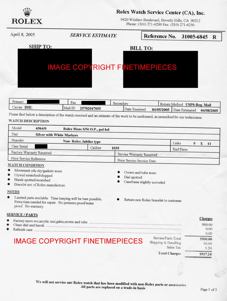 rolex watch repair cost